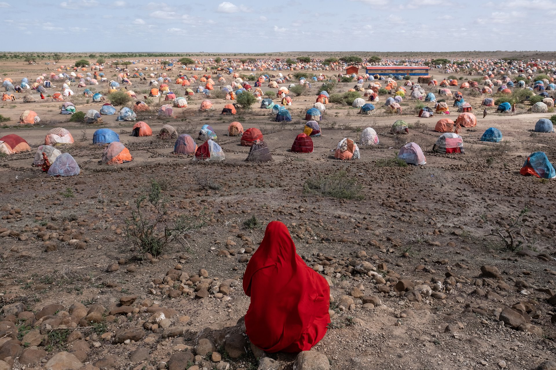 <p>Samira (16) looks out onto Qolodo camp near Gode in the Somali Region, Ethiopia. Her family owned 45 goats and 10 camels, all of which died during recent droughts.</p>
